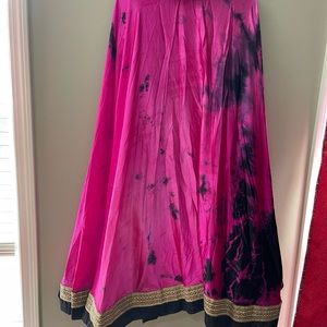 Pink shibori satin long skirt. Without blouse